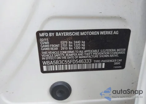 2015 BMW 535I xDrive from USA, damaged, VIN WBA5B3C55FD546333